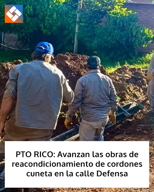PTO RICO: Avanzan las obras de reacondicionamiento de cordones cuneta en la calle Defensa